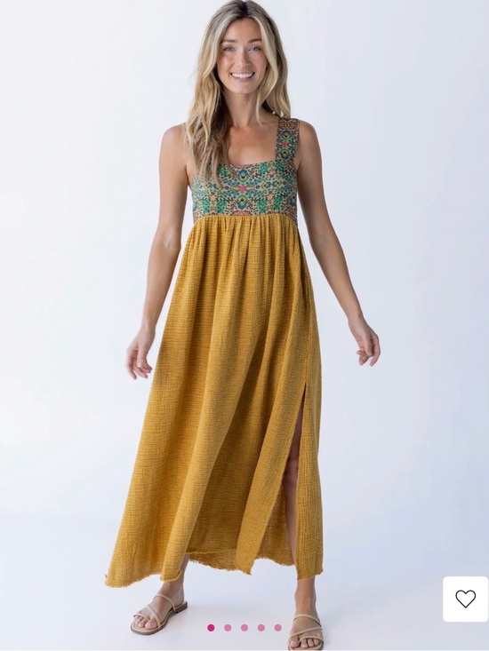 NATURAL LIFE Dresses & Skirts - Natural Life Mustard Yellow Maxi Dress with Embroidered Bodice